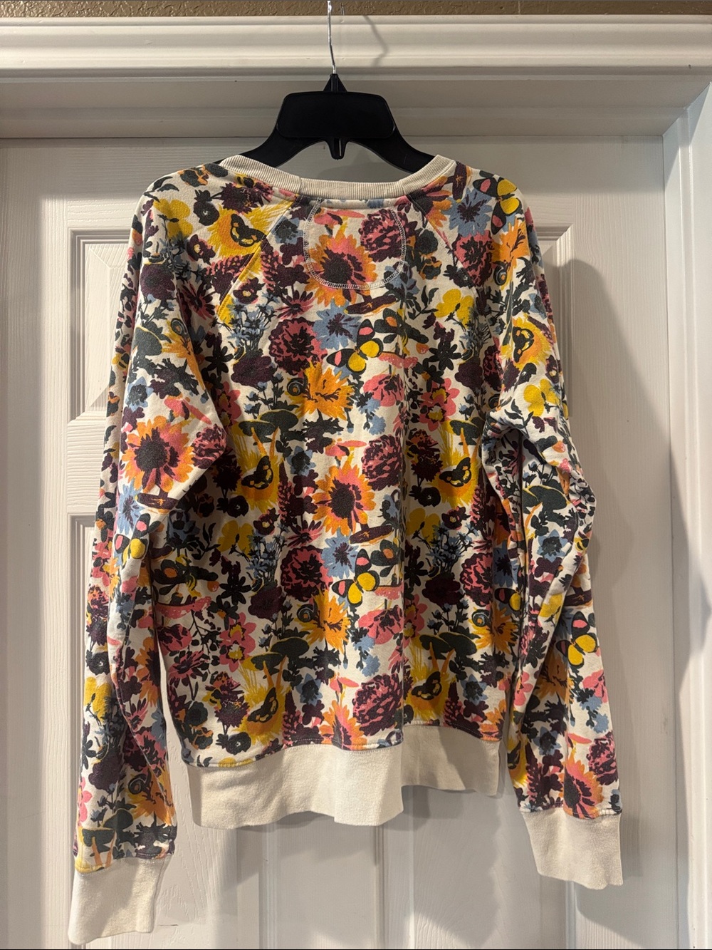 Floral Printed Crewneck Sweatshirt in Cream, Yellow & Pink - Picture 3 of 4